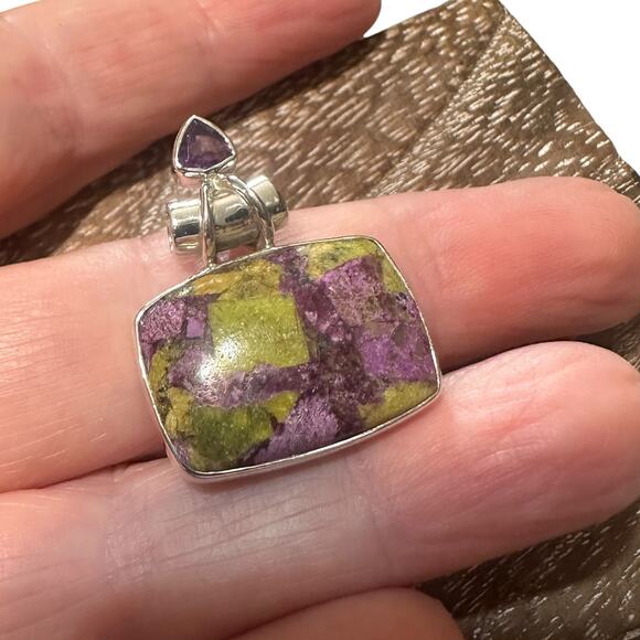 925 Sterling Silver Atlantis & Amethyst Pendant-Natural Gemstone - Picture 3 of 7